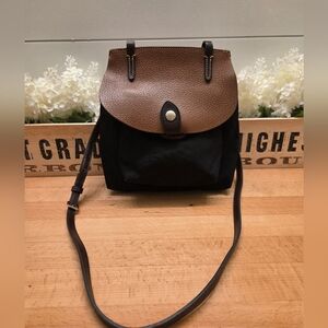 Dooney & Bourke Crossbody Alto Saddle Bag Canvas Leather Black Brown Purse
